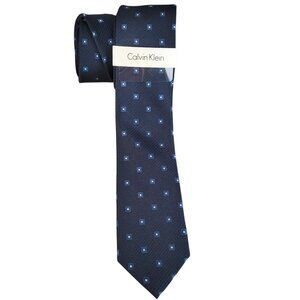 Calvin Klein Men's Tie Necktie Blue White Small Square 100% Silk Casual Career
